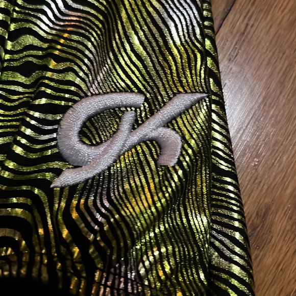 NWT GK gymnastics tumbling dance workout leotard metallic black green sz AXL - Picture 2 of 9